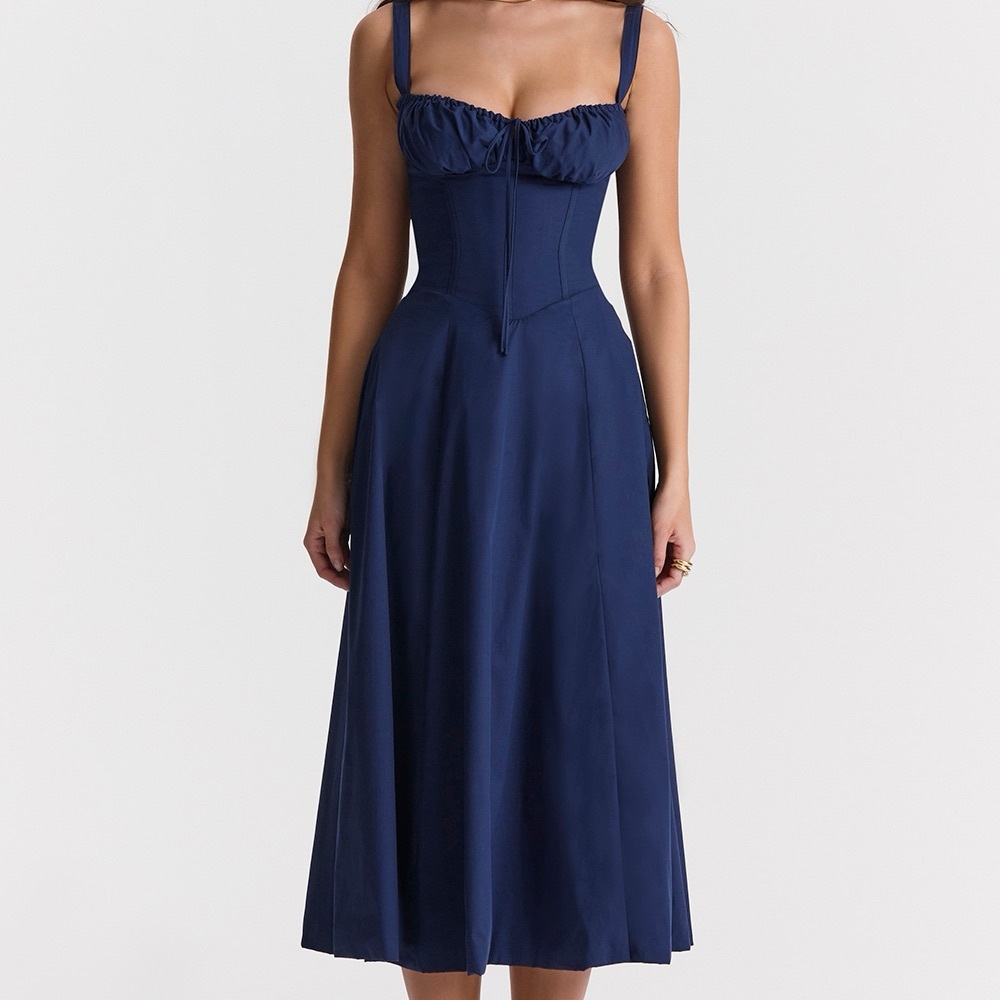 House of CB Carmen corset dress in French Navy
